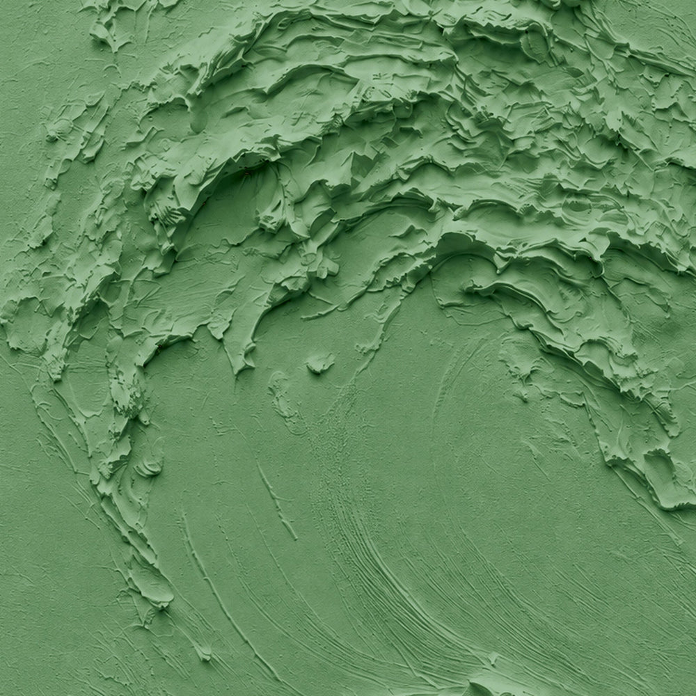 Creme No. 5 Green — forest green textured wave canvas print in a black gallery frame on a pale wall