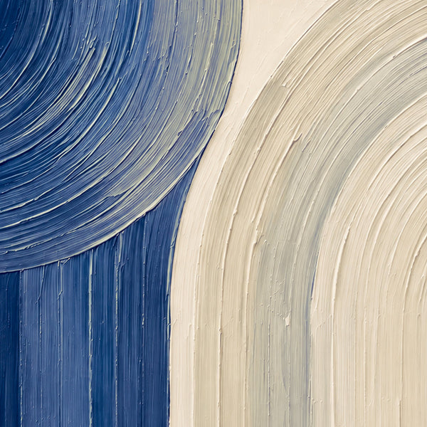 Creme No. 7 Blue — close-up of the layered deep blue brushstroke arcs