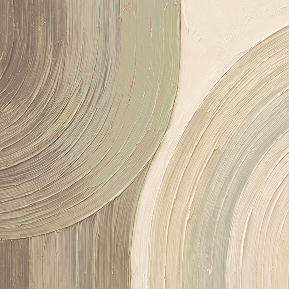 Creme No. 7 Greige — tone-on-tone greige arcs canvas print in a black gallery frame on a pale wall