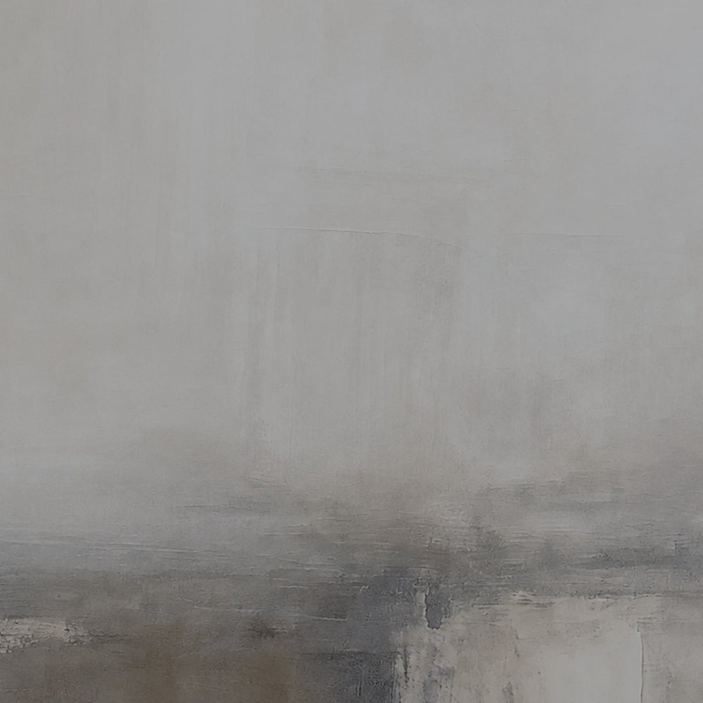 Harmonic Minimalism No. 31 Graphite — grey horizontal landscape canvas print in a black gallery frame on a pale wall