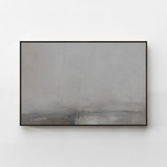 Harmonic Minimalism No. 31 Graphite — grey horizontal landscape canvas print in a black gallery frame on a pale wall