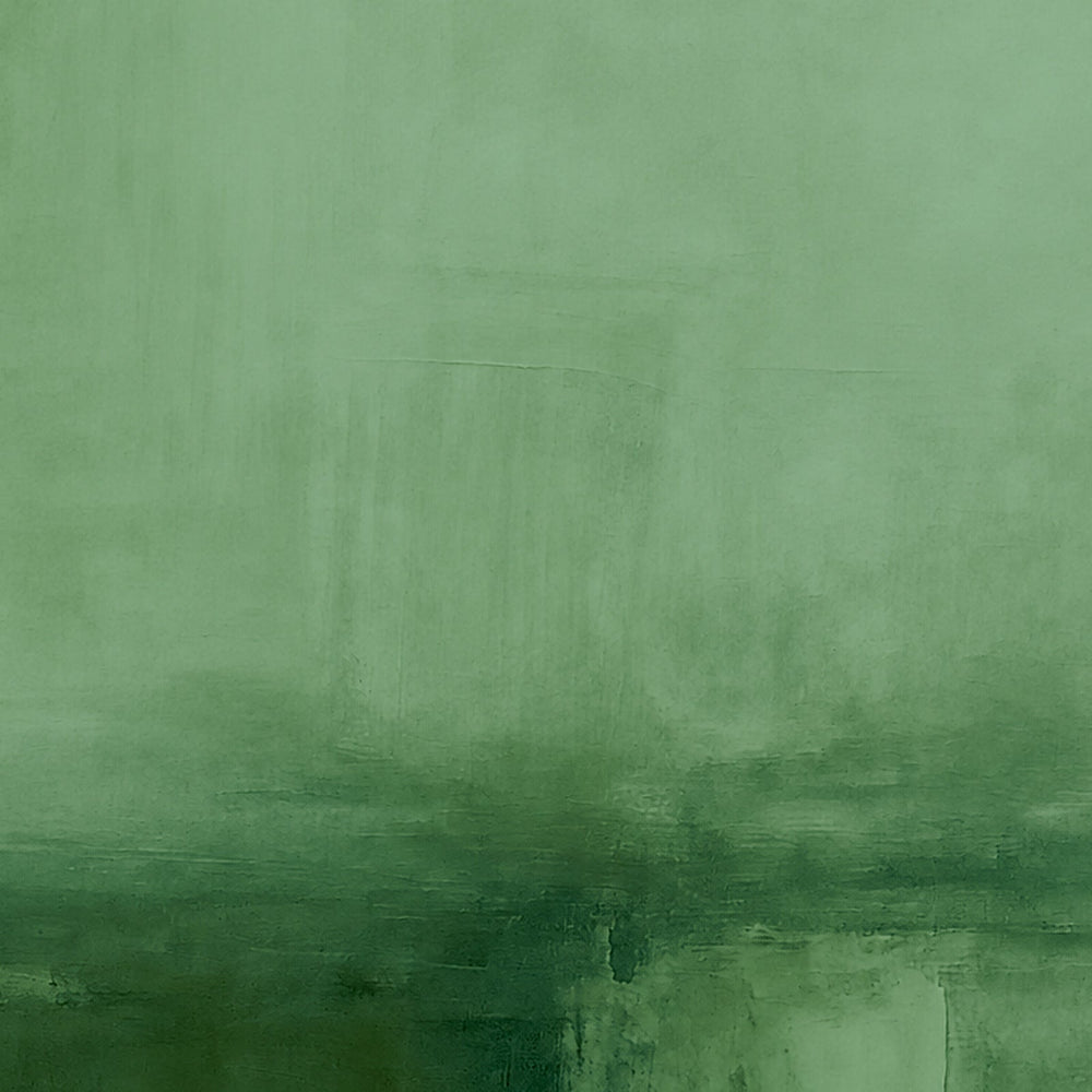 Harmonic Minimalism No. 31 Green — forest green horizontal landscape canvas print in a black gallery frame on a pale wall