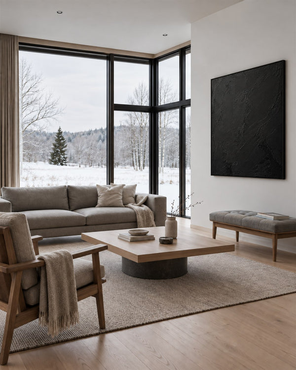 Minimal Expressions No. 1 in a Scandinavian living room with a winter view