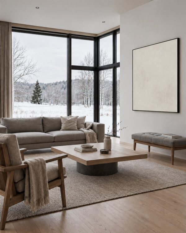 Minimal Expressions No. 10 in a Scandinavian living room with a winter view