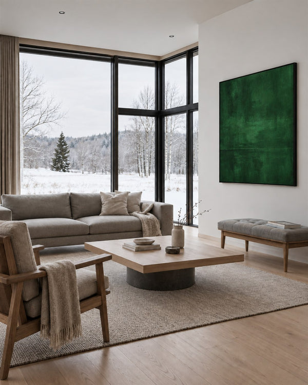 Minimal Expressions No. 12 in a Scandinavian living room with a winter view