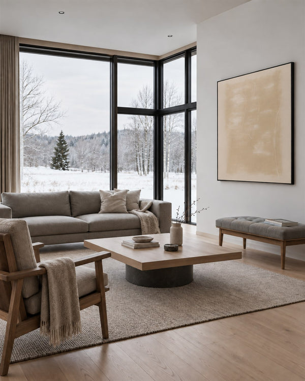 Minimal Expressions No. 13 in a Scandinavian living room with a winter view