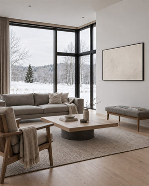 Minimal Expressions No. 15 in a Scandinavian living room with a winter view