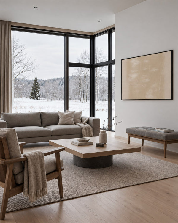 Minimal Expressions No. 18 in a Scandinavian living room with a winter view