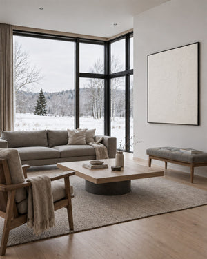 Minimal Expressions No. 2 in a Scandinavian living room with a winter view