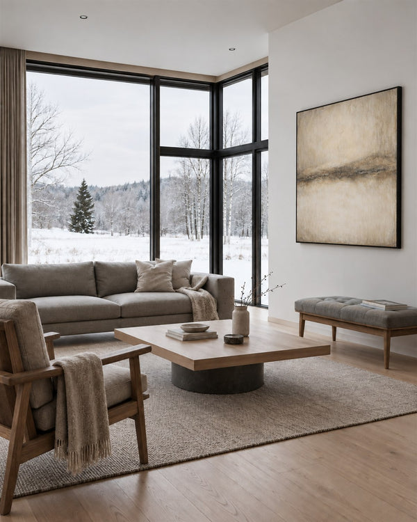 Minimal Expressions No. 21 in a Scandinavian living room with a winter view