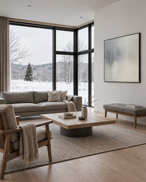 Minimal Expressions No. 22 in a Scandinavian living room with a winter view