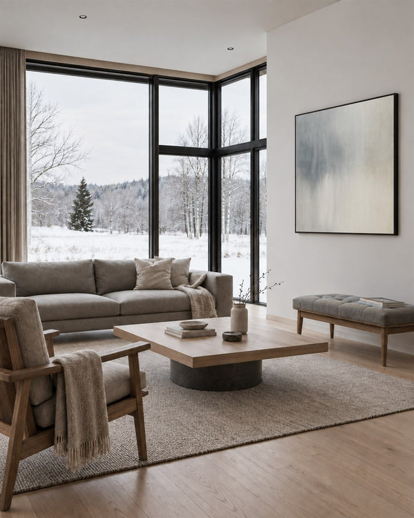 Minimal Expressions No. 22 in a Scandinavian living room with a winter view