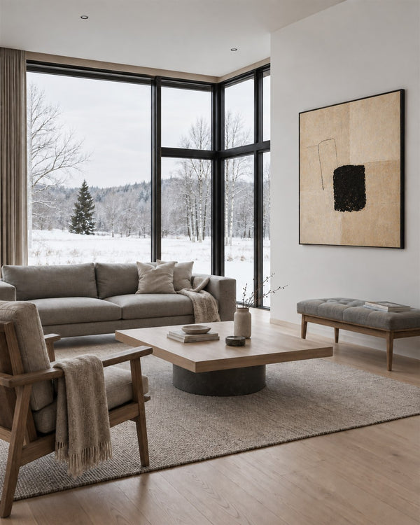 Minimal Expressions No. 23 in a Scandinavian living room with a winter view