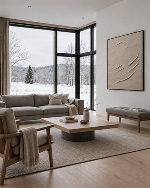 Minimal Expressions No. 3 in a Scandinavian living room with a winter view