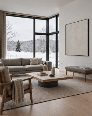 Minimal Expressions No. 7 in a Scandinavian living room with a winter view
