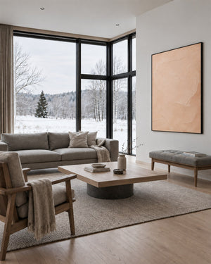 Minimal Expressions No. 8 in a Scandinavian living room with a winter view